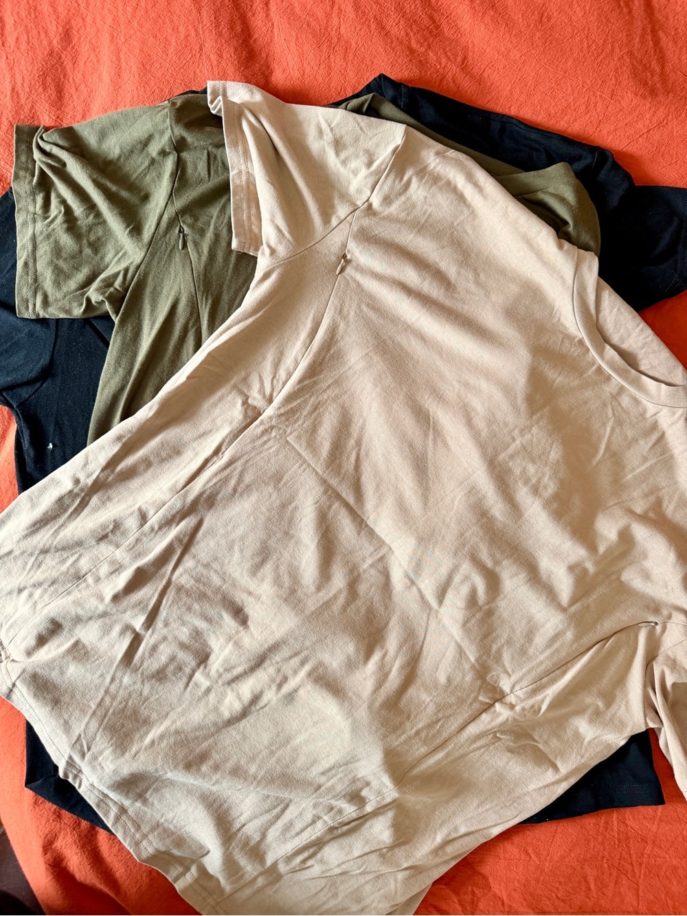 Nursing Crew Neck T-Shirt – Beige, Olive, Black (3-Pack) size L